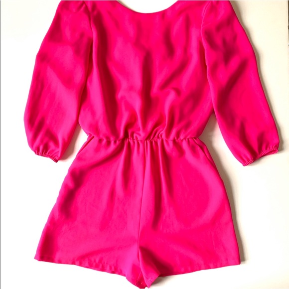 Gianni Bini Pants - Gianni Bini Hot Pink Romper w Pockets Back Cut Out